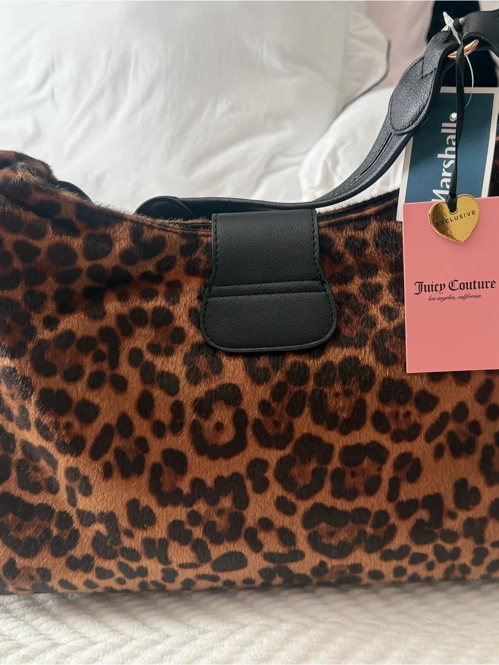 Juicy Couture Leopard Print Hobo Bag with Black Strap and Gold Hardware